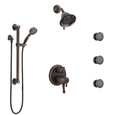 Delta Cassidy Venetian Bronze Dual Thermostatic Control Integrated Diverter Shower System, Showerhead, 3 Body Sprays, Grab Bar Hand Spray SS27T997RB1