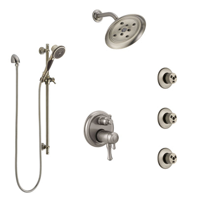 Delta Cassidy Dual Thermostatic Control Stainless Steel Finish Integrated Diverter Shower System, Showerhead, 3 Body Sprays, Hand Spray SS27T997SS12