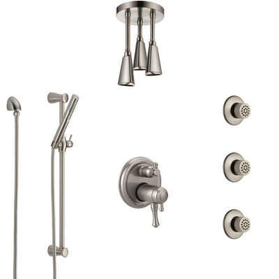 Delta Cassidy Dual Thermostatic Control Stainless Steel Finish Shower System, Ceiling Showerhead, 3 Body Jets, Hand Spray SS27T997SS7