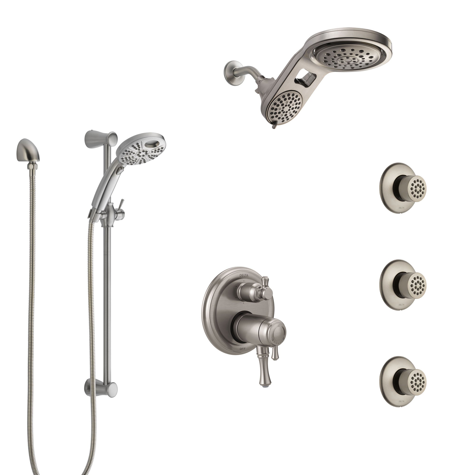 Delta Cassidy Thermostatic Stainless Steel Finish Integrated Diverter Shower System, Dual Showerhead, 3 Body Jets, Temp2O Hand Spray SS27T997SS9