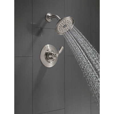 Delta Woodhurst Stainless Steel Finish Shower only Faucet Includes Single Lever Handle, Cartridge, and Valve without Stops D3517V