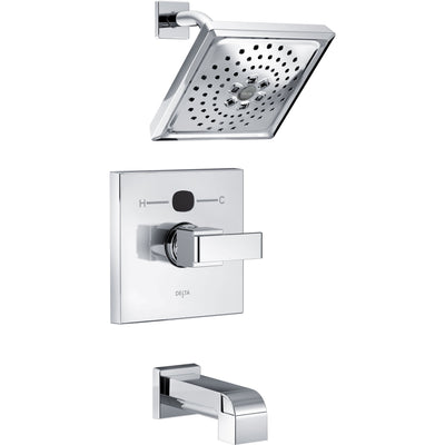 Delta Ara Chrome Finish Angular Modern Square Temp2O Tub and Shower Combination Faucet with Digital Display INCLUDES Rough-in Valve with Stops D1217V