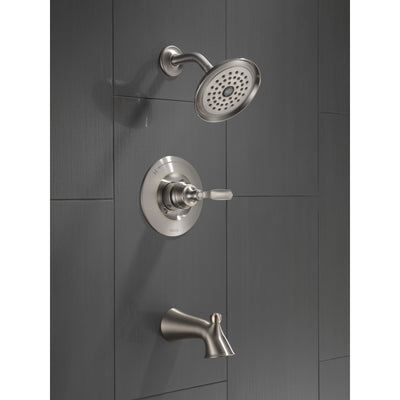 Delta Woodhurst Stainless Steel Finish Single Lever Handle Tub/Shower Combination Faucet Includes Cartridge, and Valve with Stops D3466V