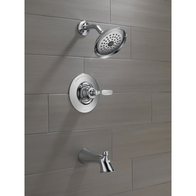 Delta Woodhurst Chrome Finish Single Lever Handle Tub/Shower Combination Faucet Includes Cartridge, and Valve with Stops D3470V