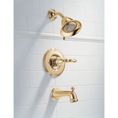 Delta Victorian Collection Polished Brass Finish Monitor 14 Tub & Shower Combo Faucet INCLUDES Single Lever Handle and Rough-Valve with Stops D1513V