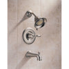 Delta Traditional Victorian Stainless Steel Finish 14 Series Tub and Shower Faucet Combo INCLUDES Rough-in Valve and Single Lever Handle D1178V