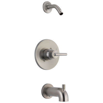 Delta Trinsic Collection Stainless Steel Finish Modern Lever Tub and Shower Combination Faucet Trim - Less Showerhead Includes Valve without Stops D2395V