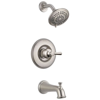 Delta Linden Collection Stainless Steel Finish Monitor 14 Contemporary Shower Faucet, Control, and Tub Spout Includes Trim Kit Rough Valve with Stops D2370V