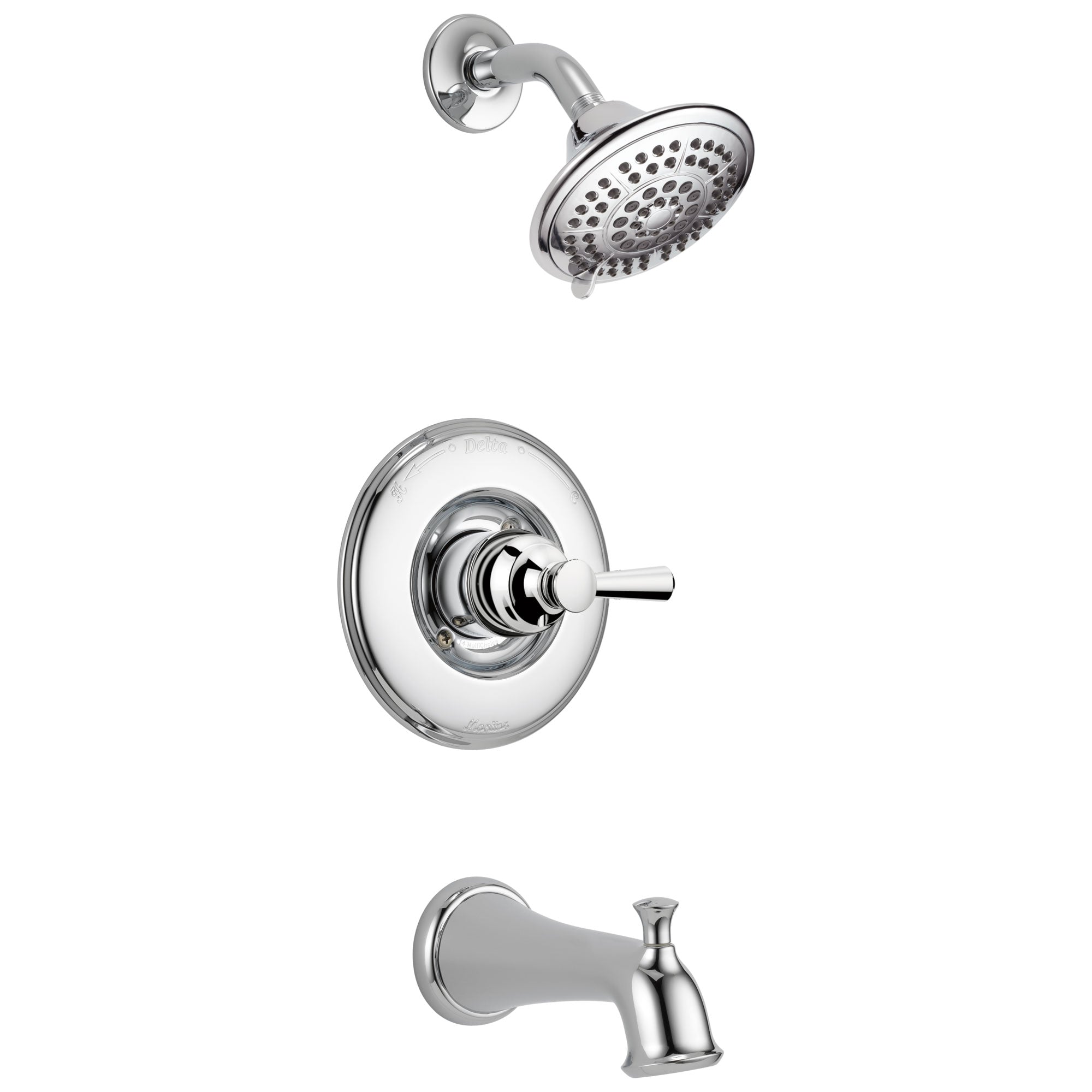 Delta Linden Collection Chrome Finish Monitor 14 Series Contemporary Shower Faucet, Control, and Tub Spout Includes Trim Kit Rough Valve without Stops D2373V