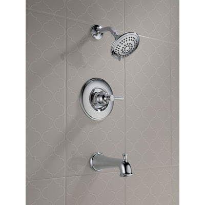 Delta Linden Collection Chrome Finish Monitor 14 Series Contemporary Shower Faucet, Control, and Tub Spout Includes Trim Kit Rough Valve with Stops D2374V