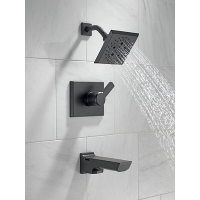 Delta Pivotal Matte Black Finish Tub and Shower Combination Faucet Includes Monitor 14 Series Cartridge, Handle, and Valve without Stops D3421V