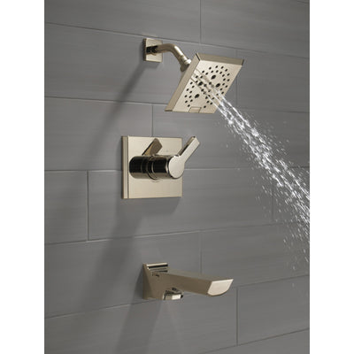 Delta Pivotal Polished Nickel Finish Tub and Shower Combination Faucet Includes Monitor 14 Series Cartridge, Handle, and Valve without Stops D3417V