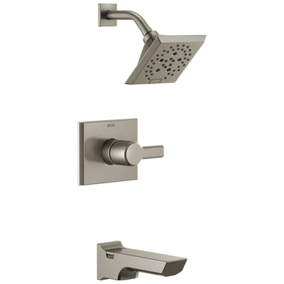 Delta Pivotal Stainless Steel Finish Tub and Shower Combination Faucet Includes Monitor 14 Series Cartridge, Handle, and Valve without Stops D3415V