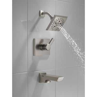 Delta Pivotal Stainless Steel Finish Tub and Shower Combination Faucet Includes Monitor 14 Series Cartridge, Handle, and Valve without Stops D3415V