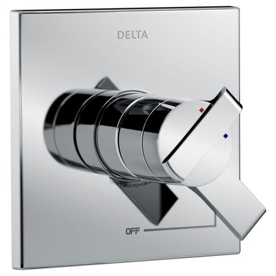 Delta Chrome Ara Modern Shower Control with Valve, Shower Flange, Shower Arm, H2Okinetic In2ition 4-Setting Two-in-One Hand Shower Package D085CR