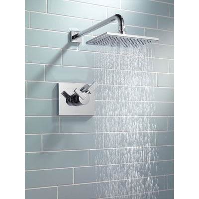 Delta Vero Collection Chrome Modern Water Efficient 1.75 GPM Dual Control Shower Faucet with Overhead Square Showerhead Includes Rough Valve with Stops D2338V