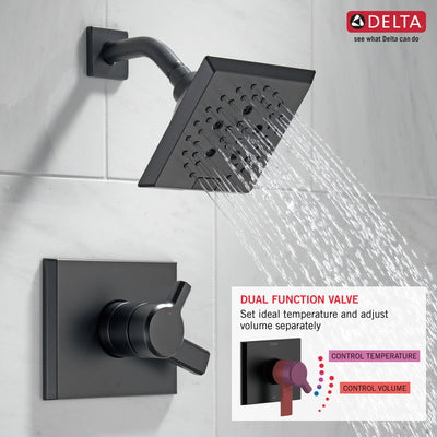 Delta Pivotal Modern Matte Black Finish H2Okinetic Shower only Faucet Includes 17 Series Cartridge, Handles, and Valve without Stops D3359V