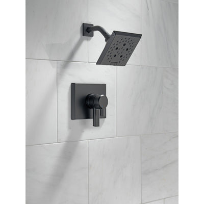 Delta Pivotal Modern Matte Black Finish H2Okinetic Shower only Faucet Includes 17 Series Cartridge, Handles, and Valve without Stops D3359V