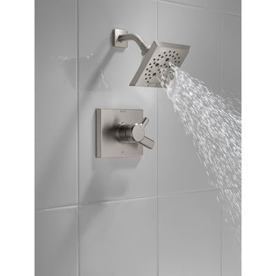 Delta Pivotal Modern Stainless Steel Finish H2Okinetic Shower only Faucet Includes 17 Series Cartridge, Handles, and Valve without Stops D3355V