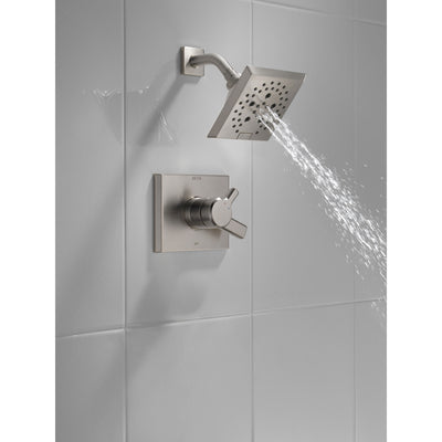 Delta Pivotal Modern Stainless Steel Finish H2Okinetic Shower only Faucet Includes 17 Series Cartridge, Handles, and Valve without Stops D3355V