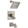 Delta Dryden Stainless Steel Finish Dual Temp and Pressure Control Modern Square Shower and Tub Combination Includes Trim Kit and Rough Valve without Stops D2309V