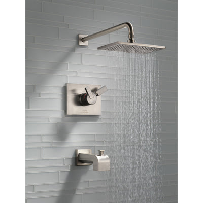 Delta Vero Stainless Steel Finish Water Efficient Tub & Shower Combo Faucet Includes 17 Series Cartridge, Handles, and Valve without Stops D3343V