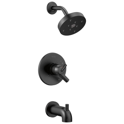 Delta Trinsic Collection Matte Black Finish Dual Temp and Volume Control Tub and Shower Combo Trim Includes Rough Valve with Stops D2304V