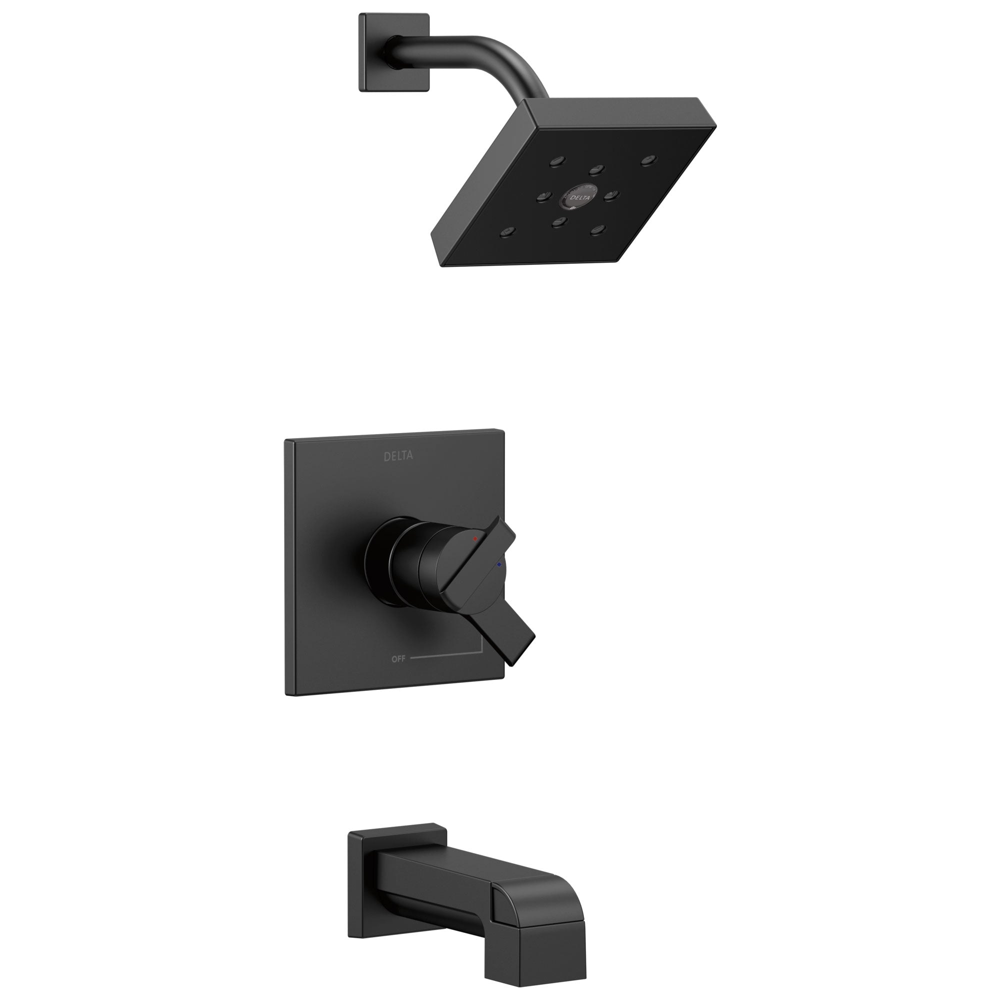 Delta Ara Collection Matte Black Finish Modern Temperature and Water Pressure Dual Control Tub & Shower Faucet Combo Includes Rough Valve without Stops D2295V