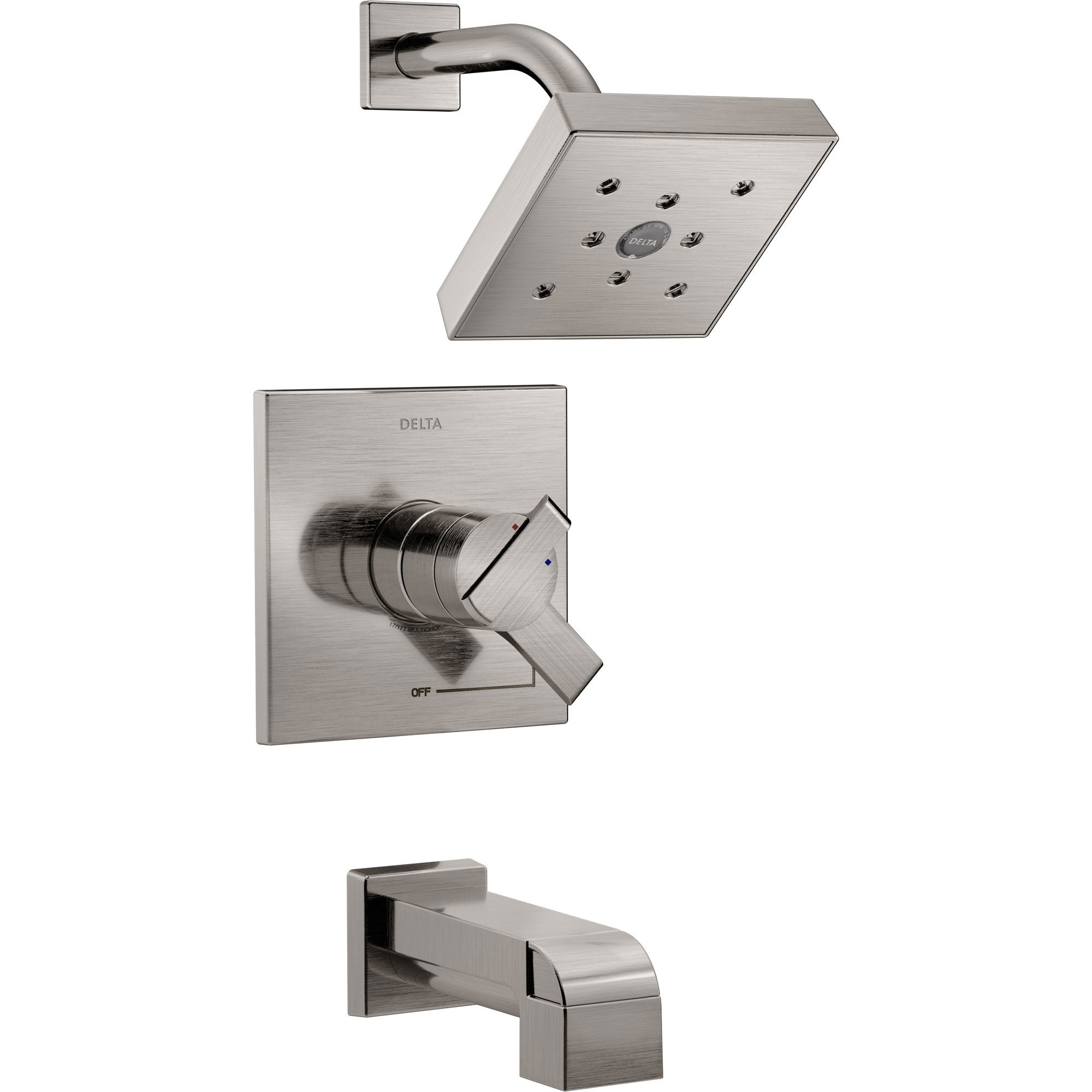 Delta Ara Modern Stainless Steel Finish H2Okinetic Tub and Shower Combination Faucet with Dual Temperature and Pressure Control INCLUDES Rough-in Valve D1112V