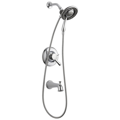 Delta Linden Collection Chrome Dual Temp and Pressure Control Tub and Shower with 2-in-1 Hand Shower / Showerhead Combo Includes Rough Valve without Stops D2291V