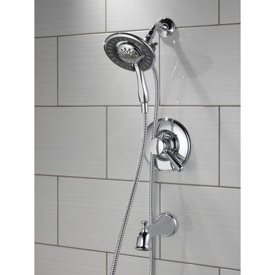 Delta Linden Collection Chrome Dual Temp and Pressure Control Tub and Shower with 2-in-1 Hand Shower / Showerhead Combo Includes Rough Valve with Stops D2292V