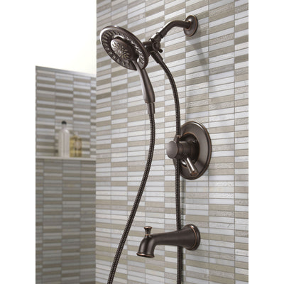 Delta Linden Collection Venetian Bronze Temp and Pressure Control Tub and Shower with 2-in-1 Hand Shower / Showerhead Includes Rough Valve without Stops D2287V