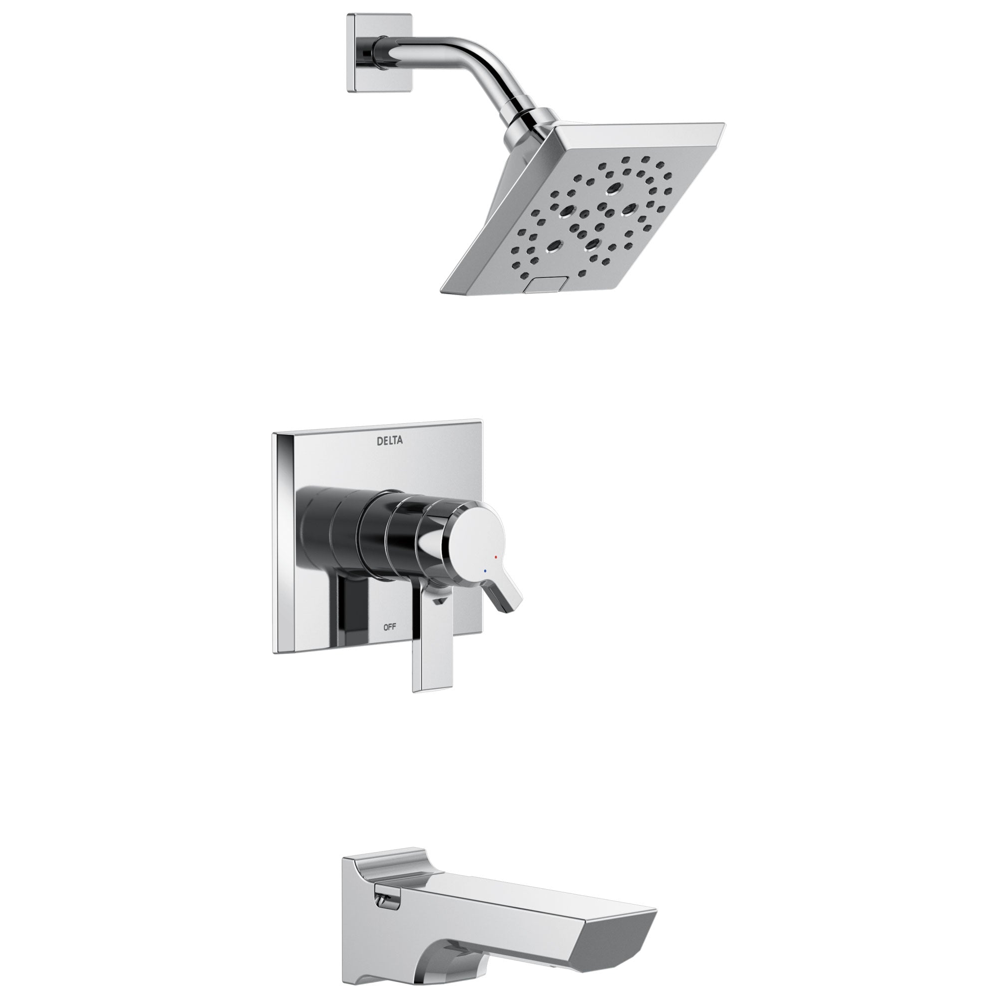 Delta Pivotal Chrome Finish H2Okinetic Tub and Shower Combination Faucet Includes 17 Series Cartridge, Handles, and Valve without Stops D3327V