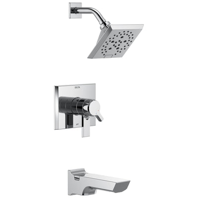 Delta Pivotal Chrome Finish H2Okinetic Tub and Shower Combination Faucet Includes 17 Series Cartridge, Handles, and Valve with Stops D3328V