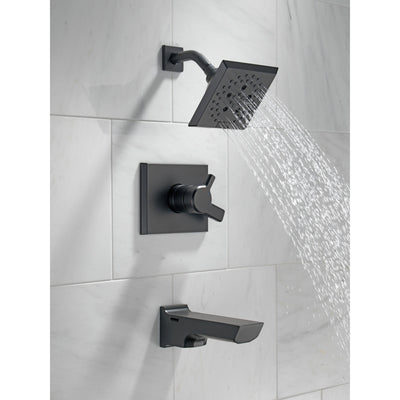 Delta Pivotal Matte Black Finish H2Okinetic Tub and Shower Combination Faucet Includes 17 Series Cartridge, Handles, and Valve without Stops D3325V