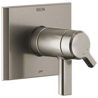 Delta Pivotal Stainless Steel Finish Thermostatic Shower Faucet Dual Handle Control Includes 17T Cartridge, Handles, and Valve with Stops D3302V