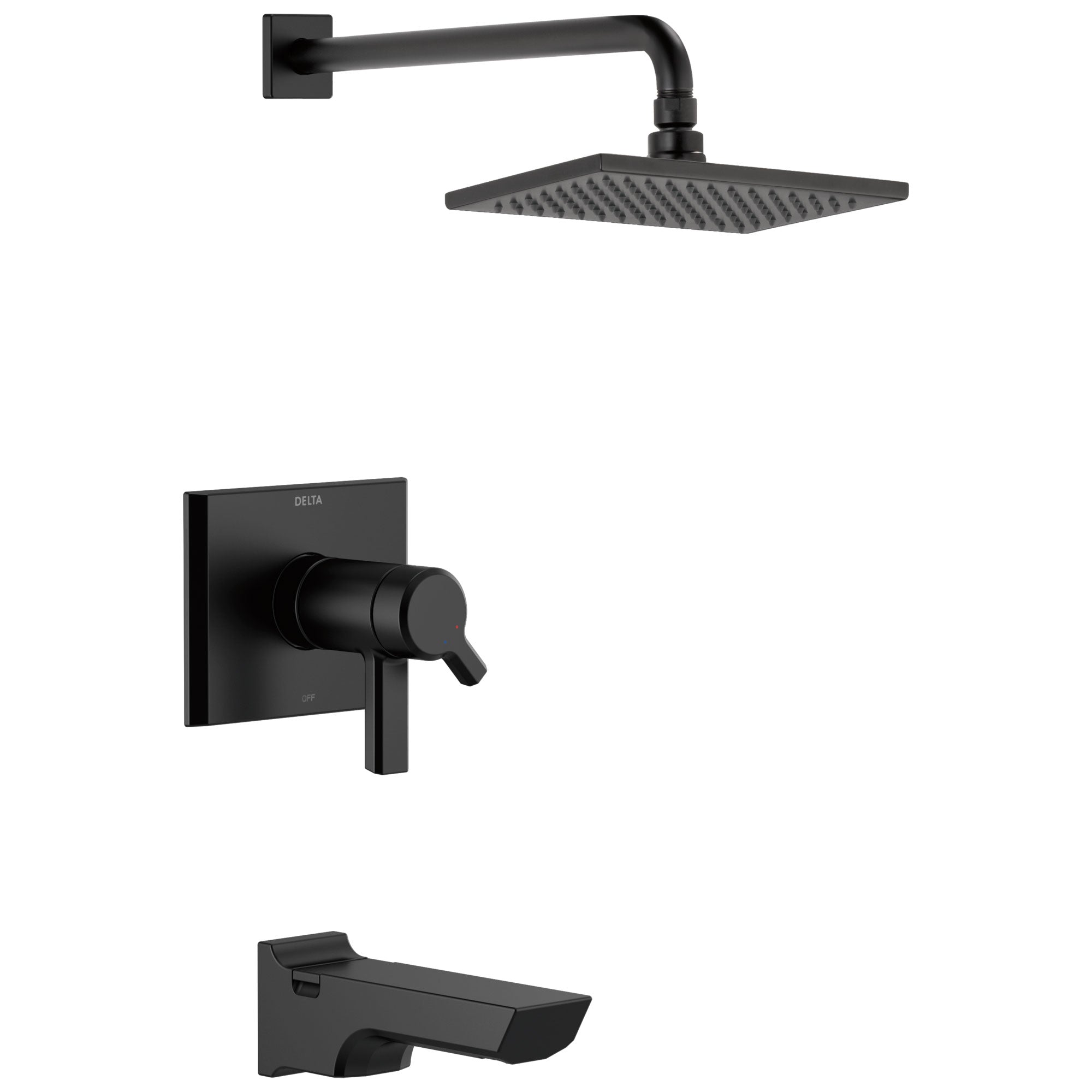 Delta Pivotal Matte Black Finish Thermostatic Tub & Shower Combination Faucet Includes 17T Cartridge, Handles, and Valve with Stops D3214V