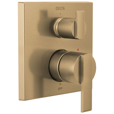 Delta Ara Champagne Bronze Finish Angular Modern 14 Series Shower System Control with 3-Setting Integrated Diverter Includes Valve and Handles D3776V