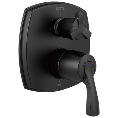 Delta Stryke Matte Black Finish 14 Series Shower System Control with 3 Function Integrated Cross Handle Diverter Includes Valve and Handles D3203V