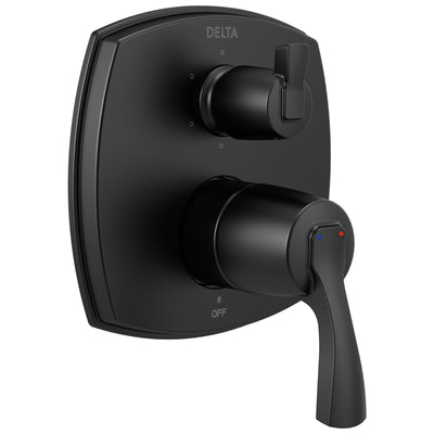 Delta Stryke Matte Black Finish 14 Series Shower System Control with Integrated 6 Setting Lever Handle Diverter Includes Valve and Handles D3181V