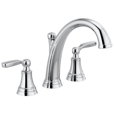 Delta Woodhurst Chrome Finish Deck Mount Roman Tub Filler Faucet Includes Rough-in Valve and Lever Handles D3166V