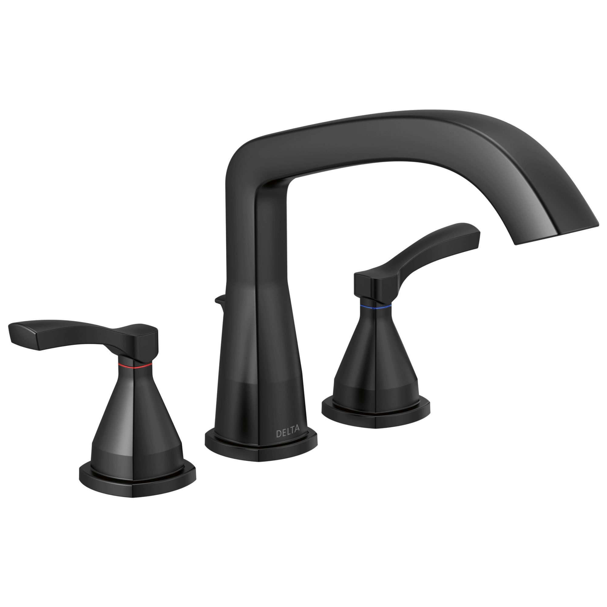 Delta Stryke Matte Black Finish Three Hole Roman Tub Filler Faucet Trim Kit (Requires Valve) DT2776BL