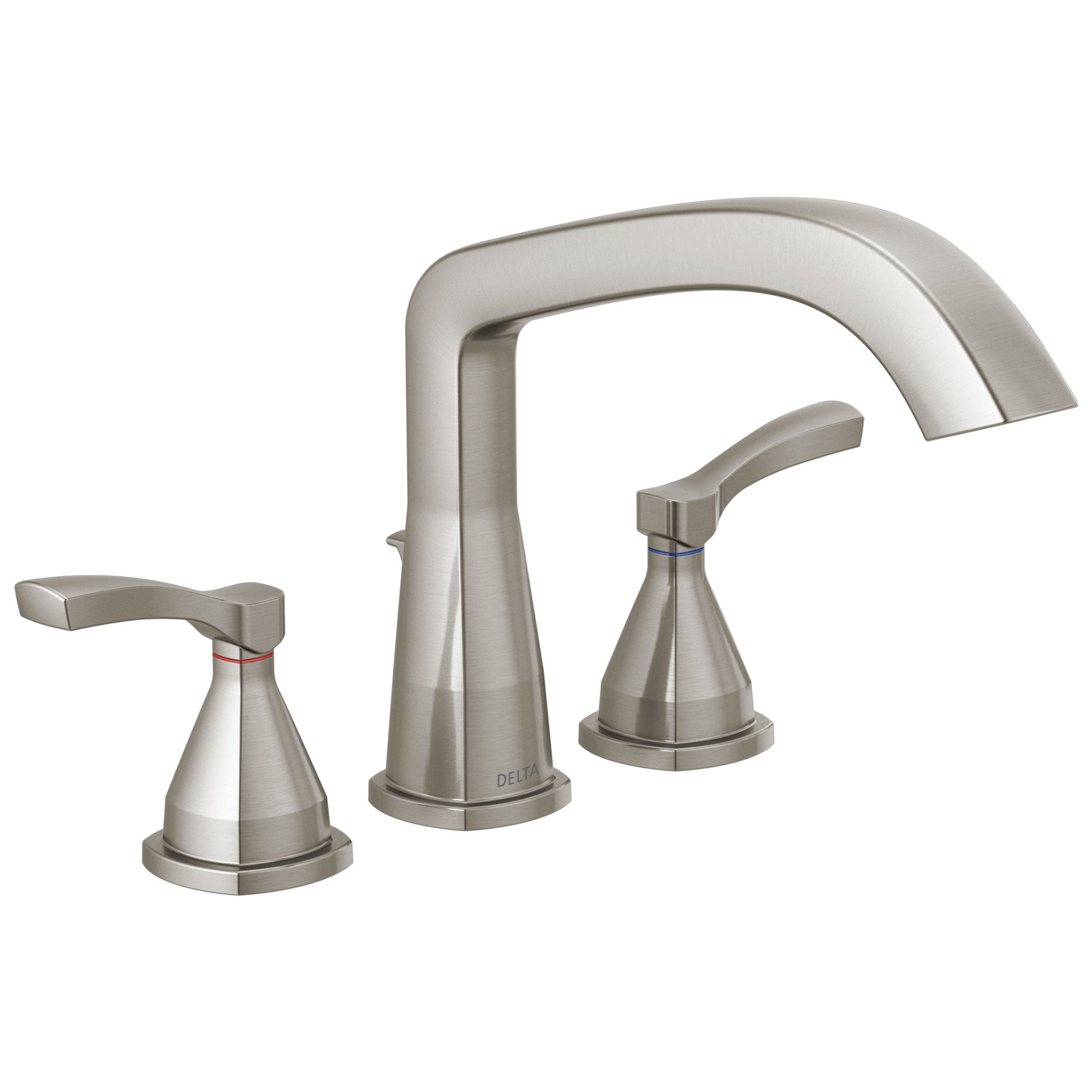 Delta Stryke Collection Stainless Steel Finish Three Hole Roman Tub Filler Faucet Includes Rough-in Valve and Lever Handles D3155V