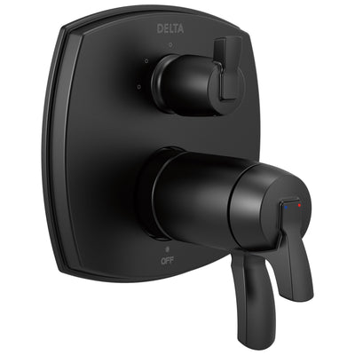 Delta Stryke Matte Black Finish 3-setting Integrated Lever Handle Diverter Thermostatic Shower System Control Includes Valve and Handles D3689V