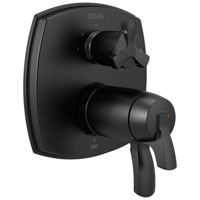 Delta Stryke Matte Black Finish 3-setting Integrated Cross Handle Diverter Thermostatic Shower System Control Includes Valve and Handles D3690V