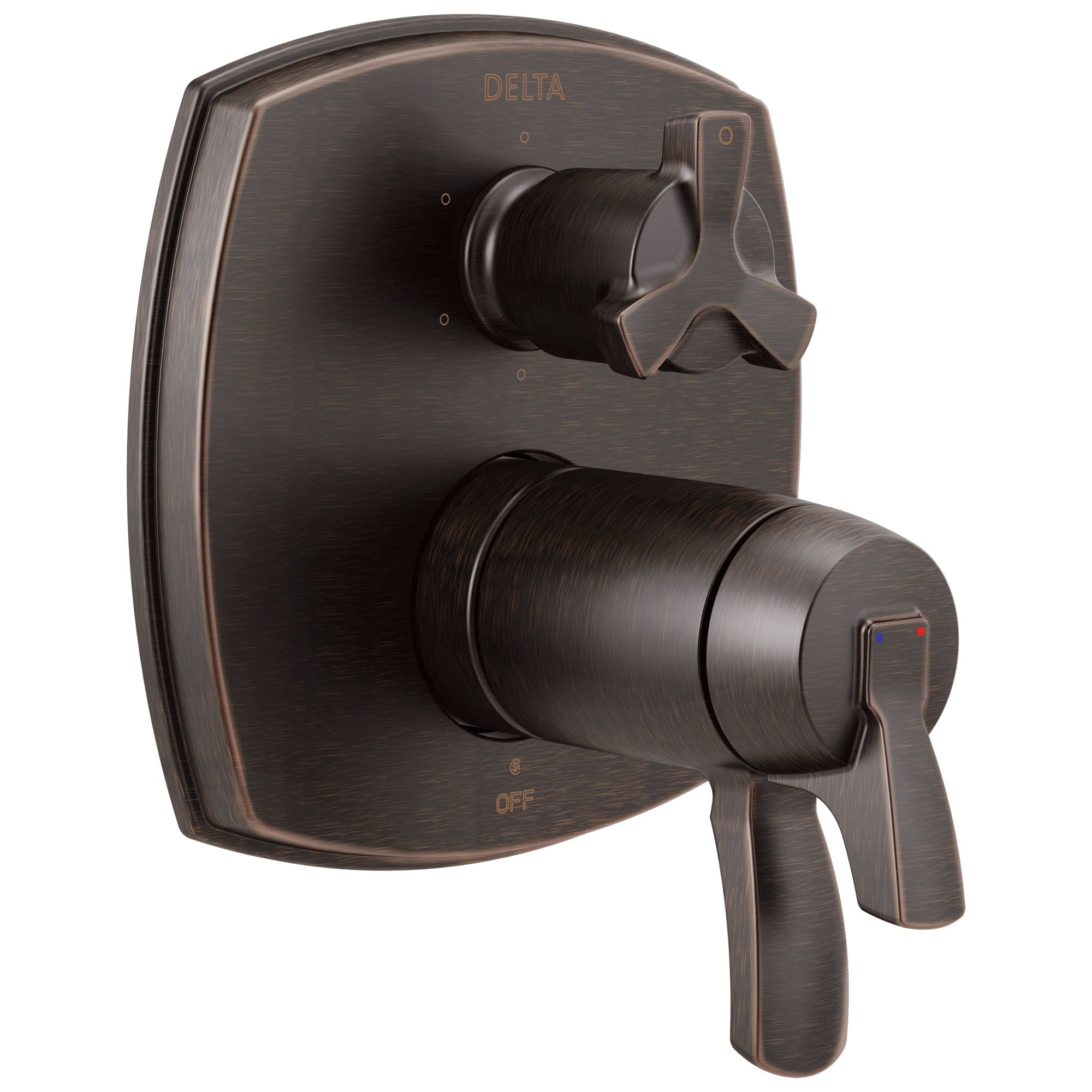 Delta Stryke Venetian Bronze Finish Thermostatic Shower System Control with 6 Setting Integrated Cross Handle Diverter Includes Valve & Handles D3663V