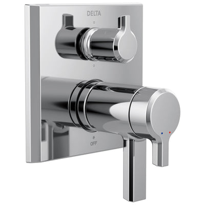 Delta Pivotal Chrome Finish Thermostatic 17T Shower System Control with 6-Setting Integrated Diverter Includes Rough Valve and Handles D3070V