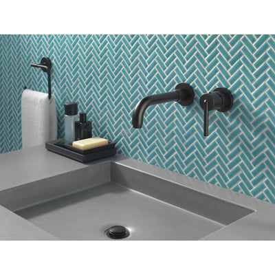 Delta Trinsic Collection Matte Black Finish Single Lever Handle Wall Mount Bathroom Sink Faucet Includes Rough-in Valve D2099V