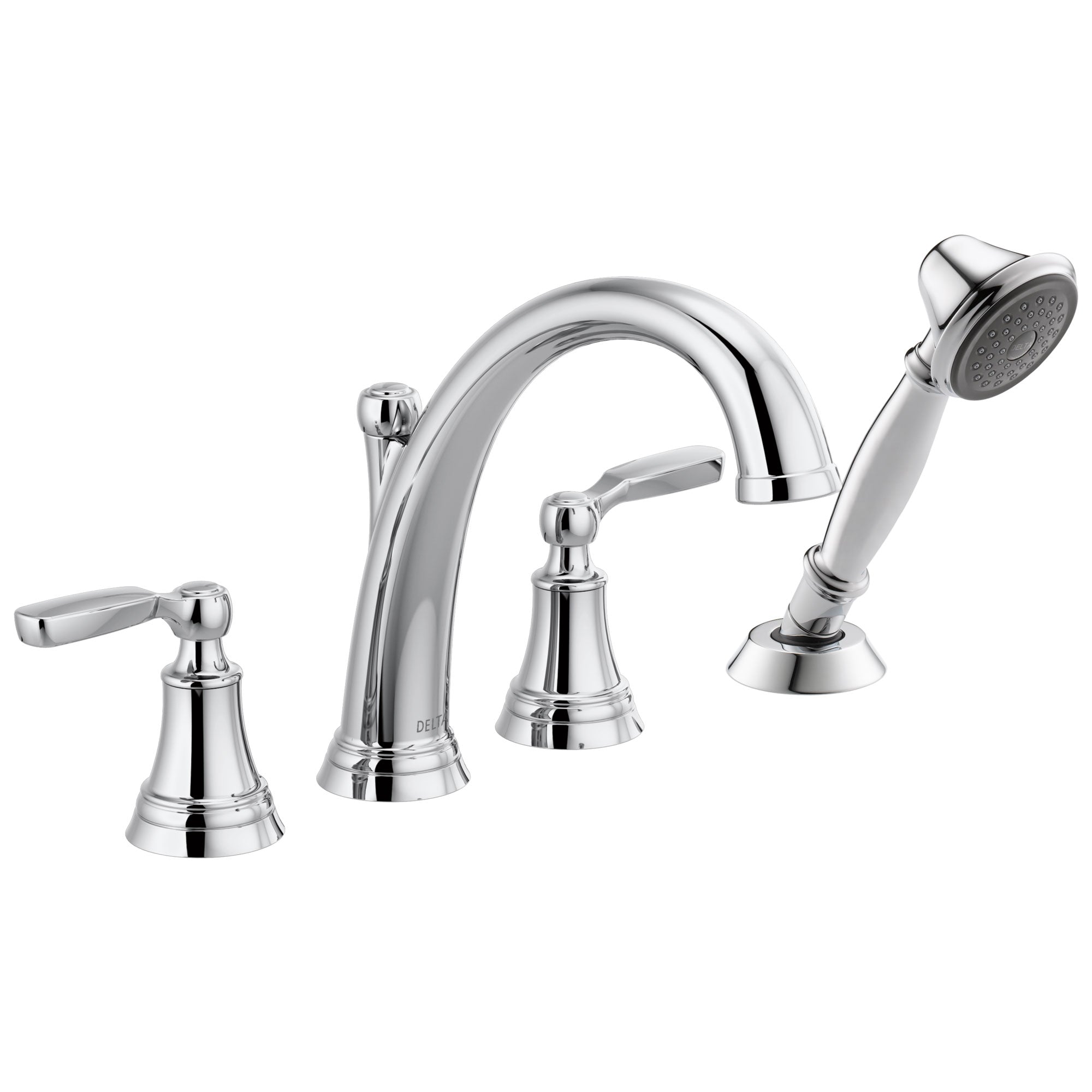 Delta Woodhurst Chrome Finish Roman Tub Filler Faucet Trim Kit with Hand Shower (Requires Valves) DT4732