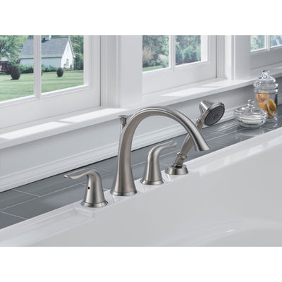 Delta Lahara Stainless Steel Finish Roman Tub Faucet w/Valve & Handshower D862V